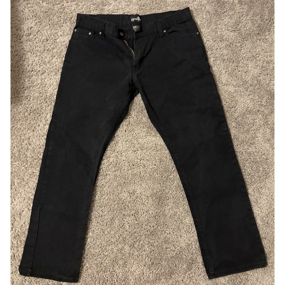 Skater Style Nostic Men's Black Denim Straight Jeans Cotton 5-Pocket